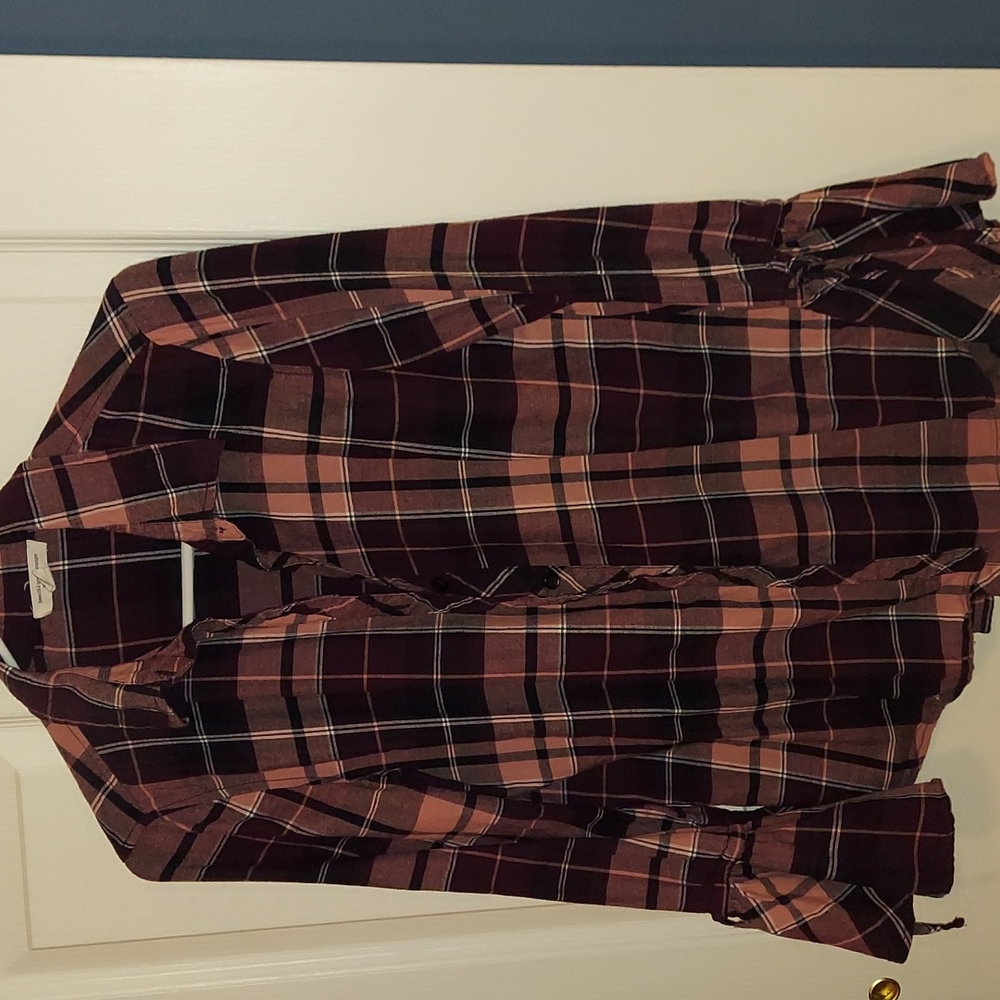 BeachLunchLounge‎ Bell Sleeve Oversized Plaid Flannel Shirt Small